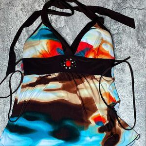 BCX Size M Brown, Blue, Yellow, and Orange Summer halter top